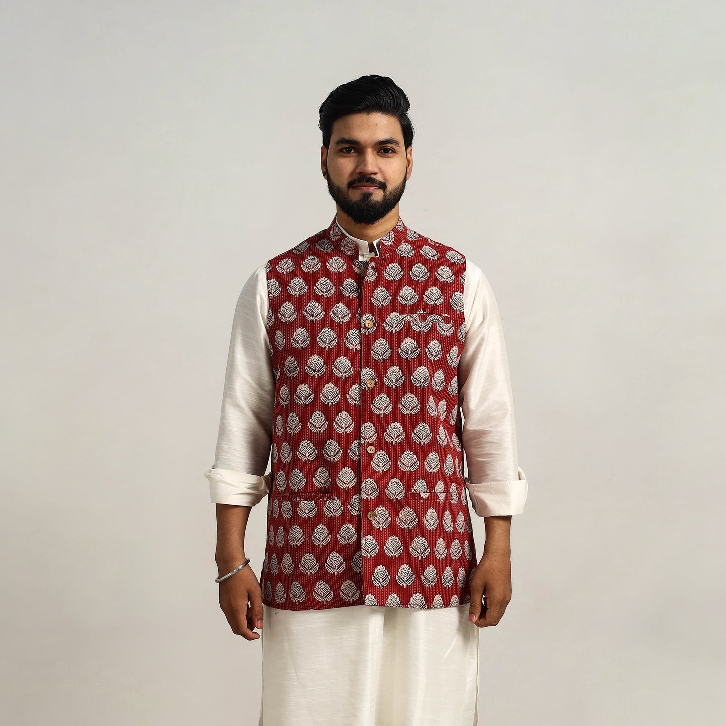 Buy Maroon Bagh Print Nehru Jacket for Men