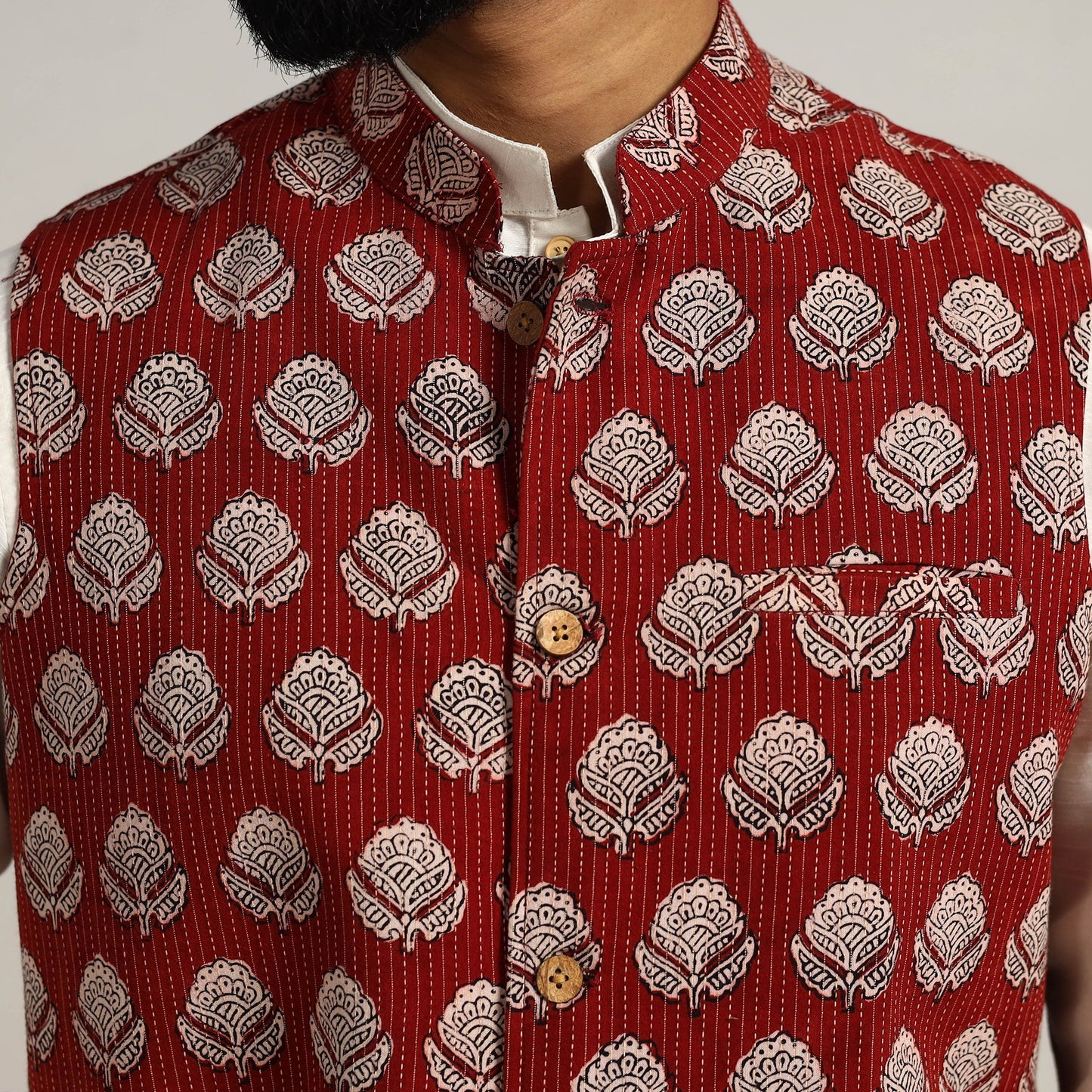 Buy Maroon Bagh Print Nehru Jacket for Men