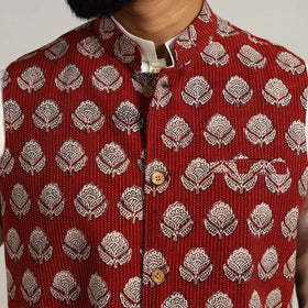 Buy Maroon Bagh Print Nehru Jacket for Men