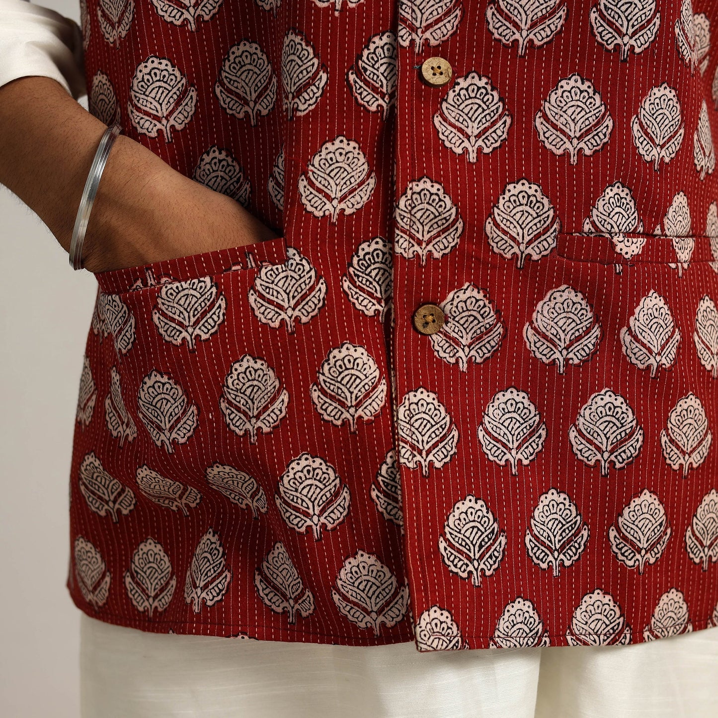 Buy Maroon Bagh Print Nehru Jacket for Men
