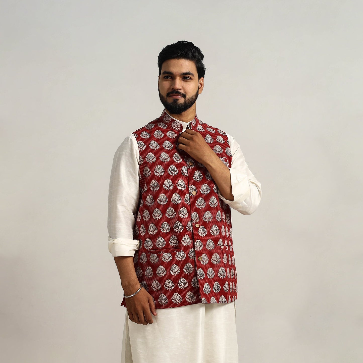 Buy Maroon Bagh Print Nehru Jacket for Men