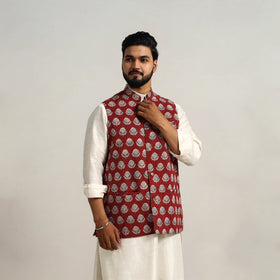 Buy Maroon Bagh Print Nehru Jacket for Men