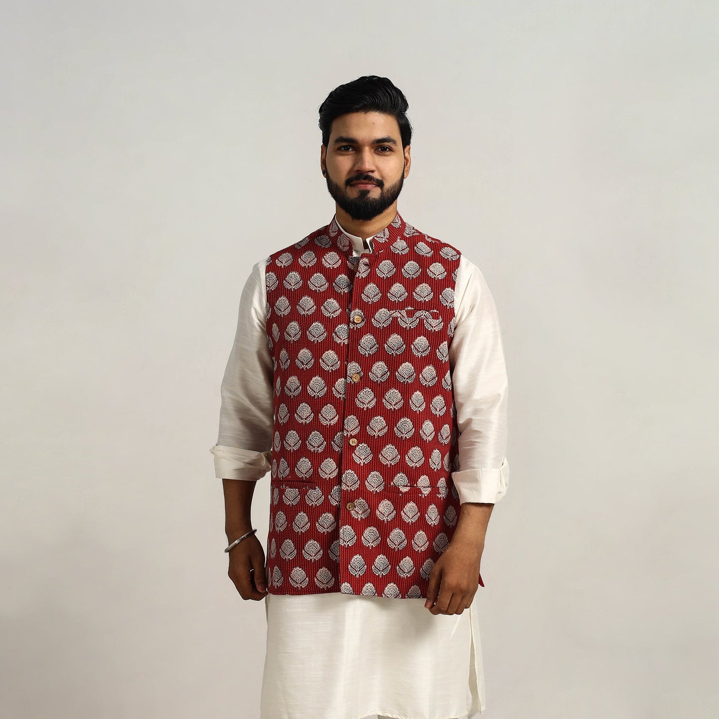 Buy Maroon Bagh Print Nehru Jacket for Men