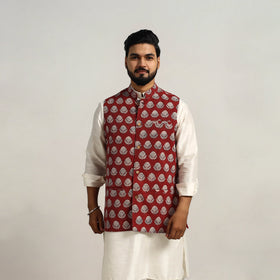 Buy Maroon Bagh Print Nehru Jacket for Men