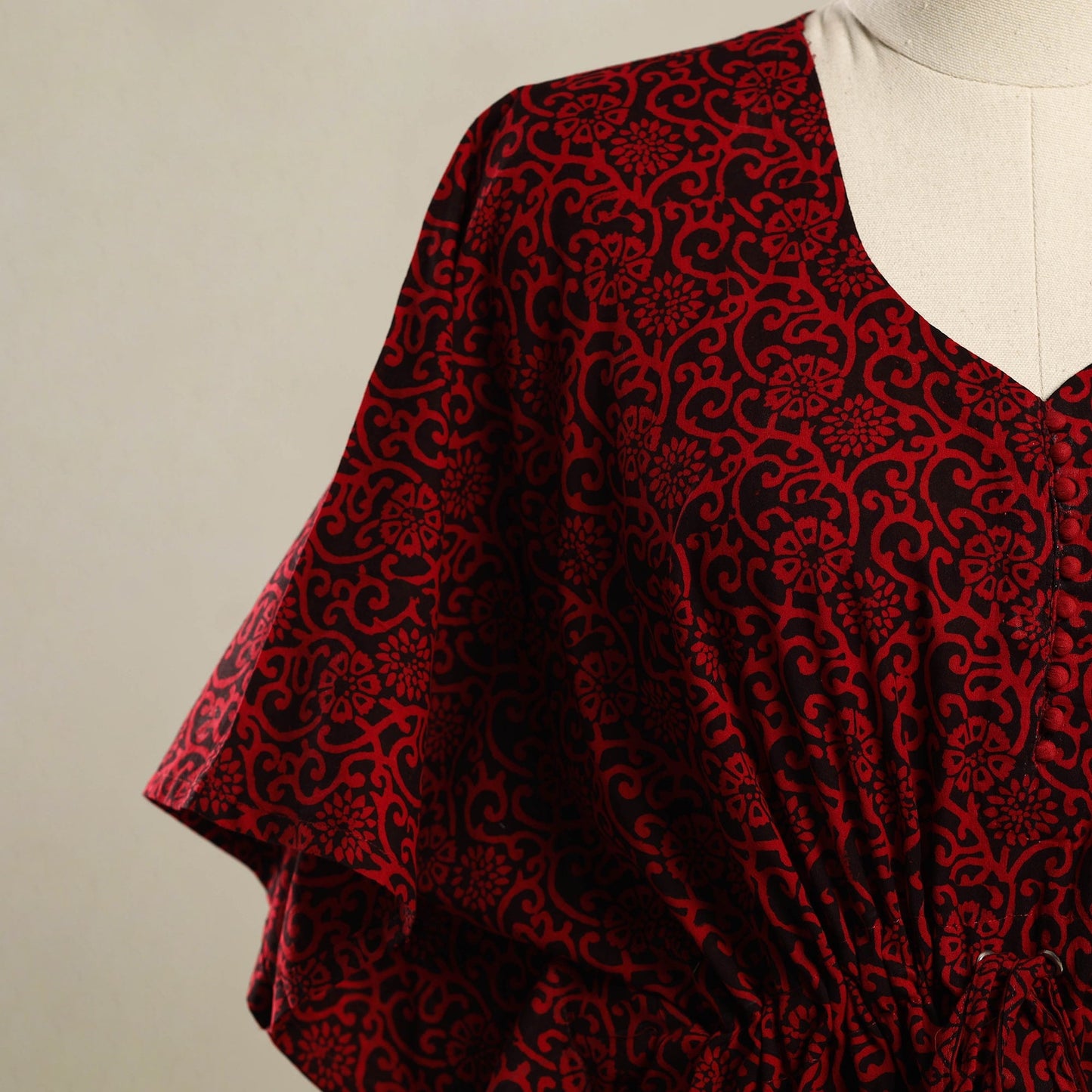 Maroon - bagh cotton kaftan (short) 06 - handcrafted