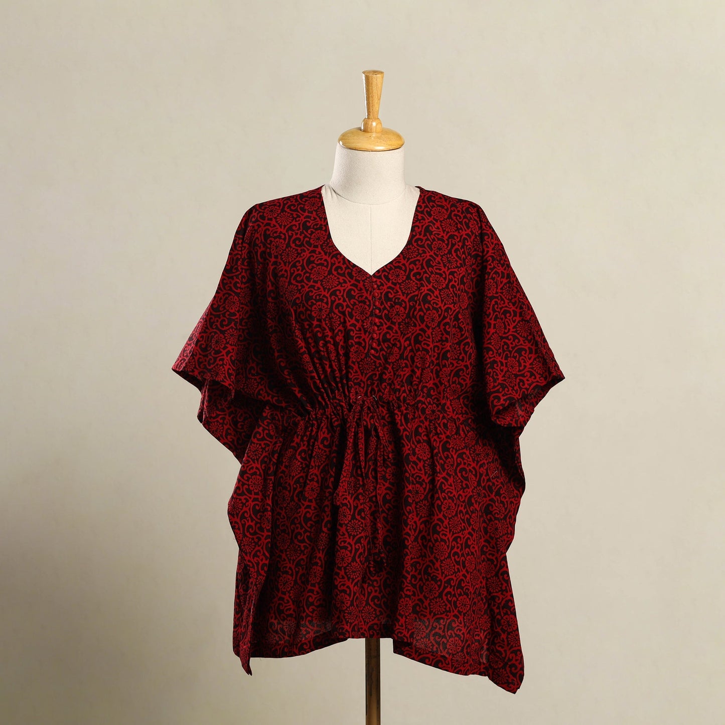 Maroon - bagh cotton kaftan (short) 06 - handcrafted