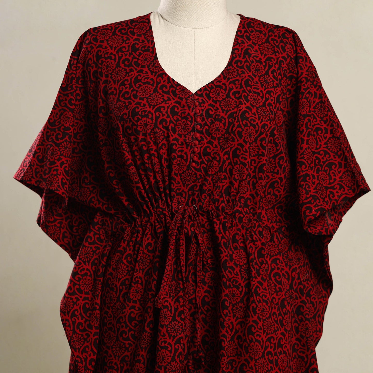 Maroon - bagh cotton kaftan (short) 06 - handcrafted