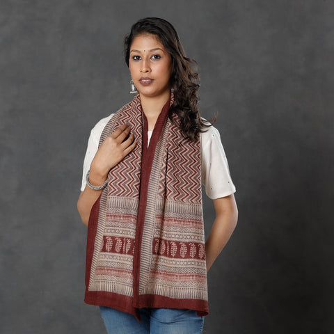  Bagh Block Printed Natural Dyed Woolen Muffler (61 in) 