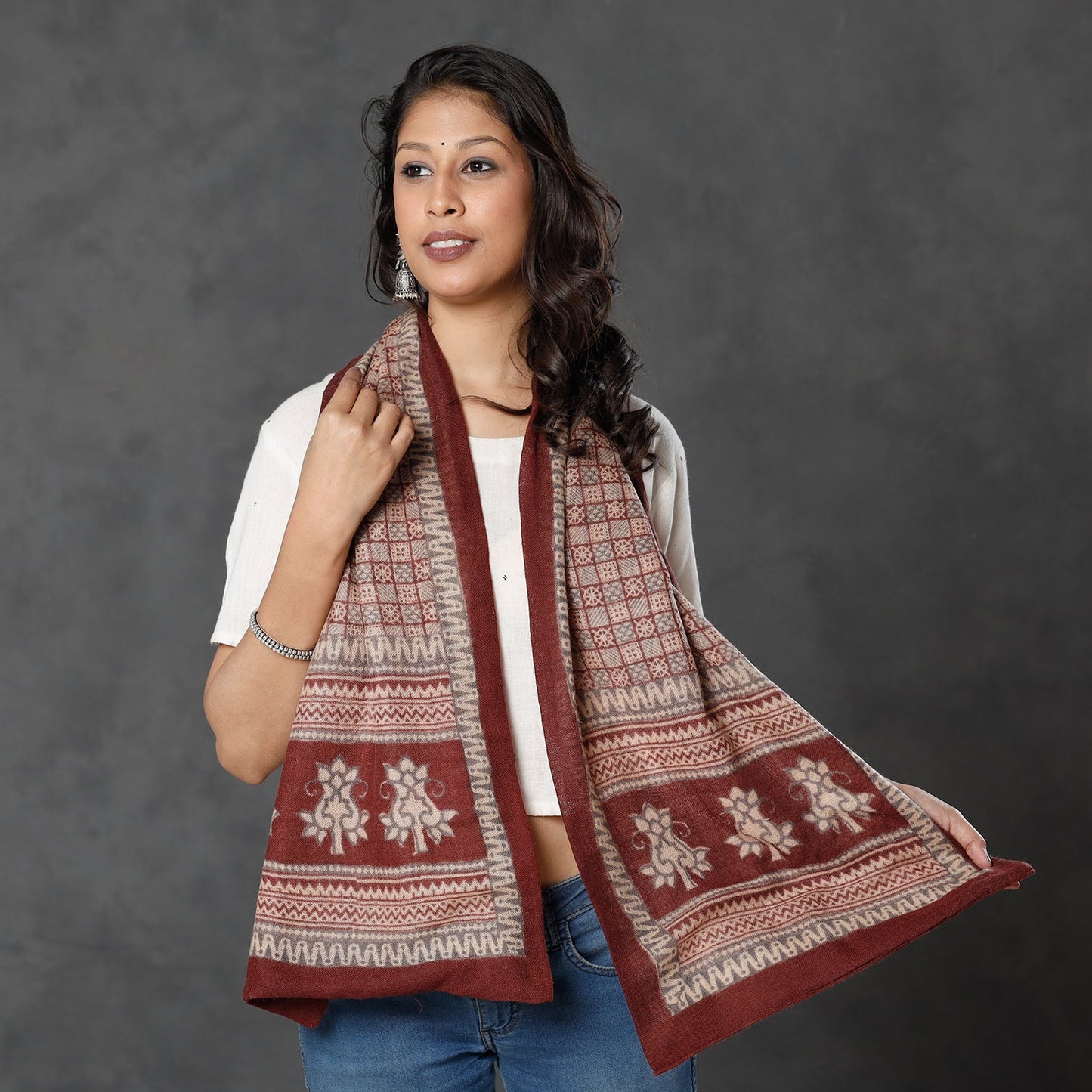  Bagh Block Printed Natural Dyed Woolen Muffler (61 in) 