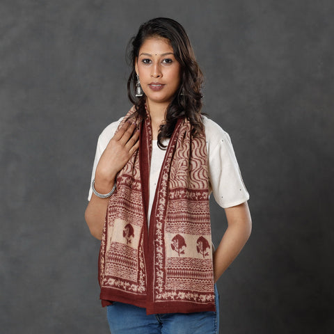  Bagh Block Printed Natural Dyed Woolen Muffler (61 in) 