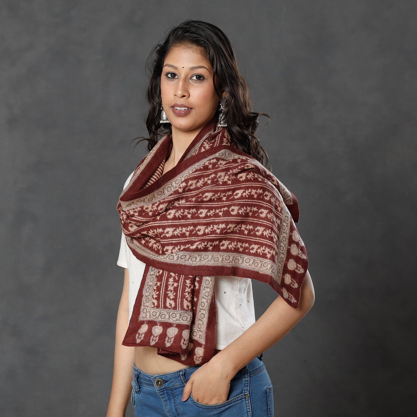  Bagh Block Printed Natural Dyed Woolen Muffler (61 in) 