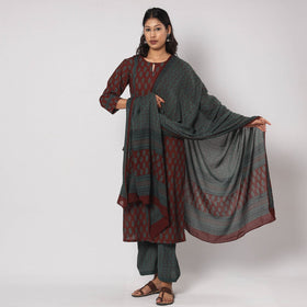  Bagh Block Printing Cotton Kurta with Palazzo & Dupatta Set 