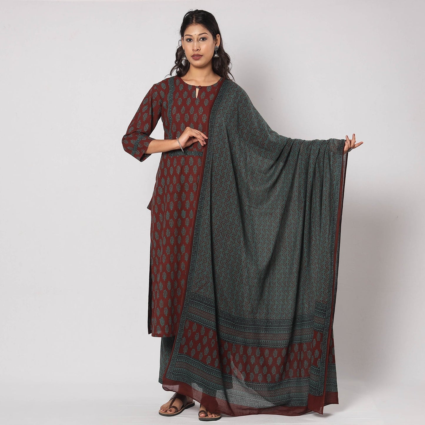  Bagh Block Printing Cotton Kurta with Palazzo & Dupatta Set 