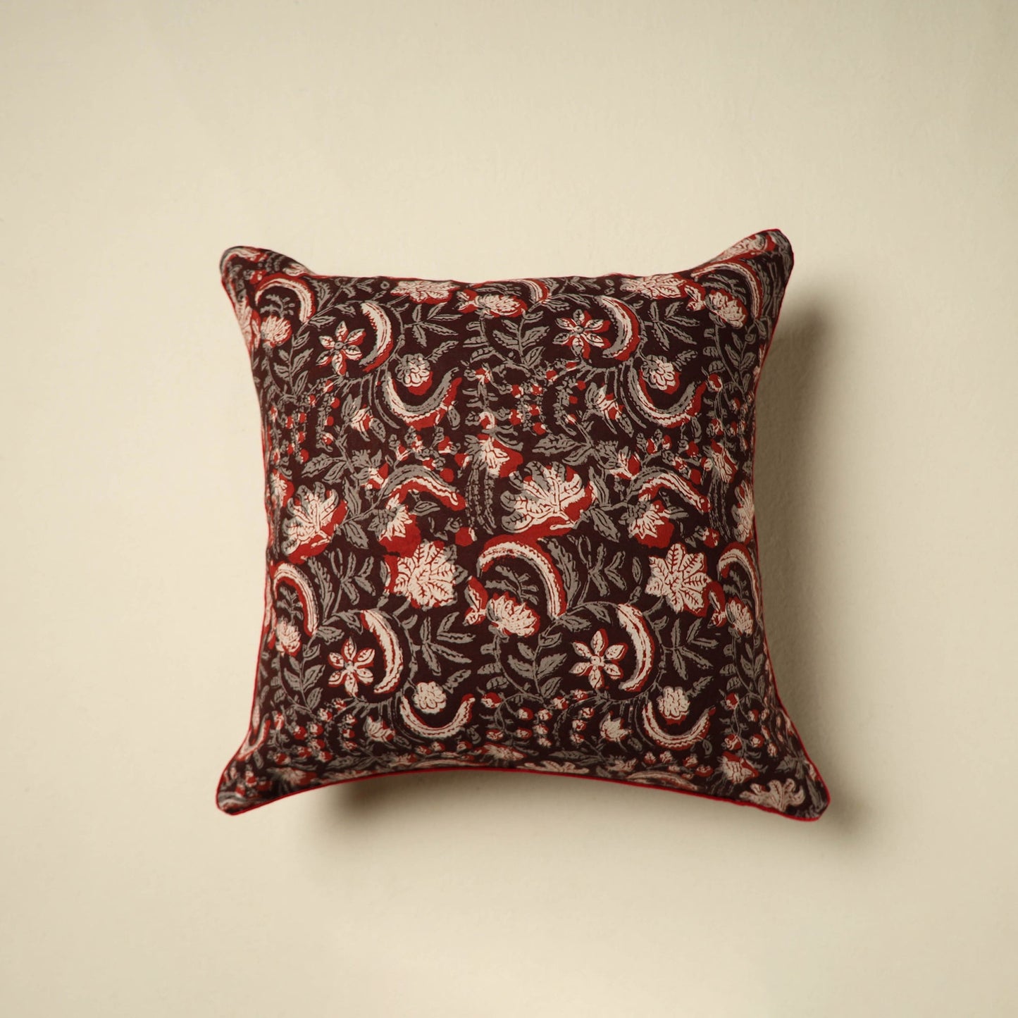 Maroon - bagru cotton cushion cover 23 - handcrafted