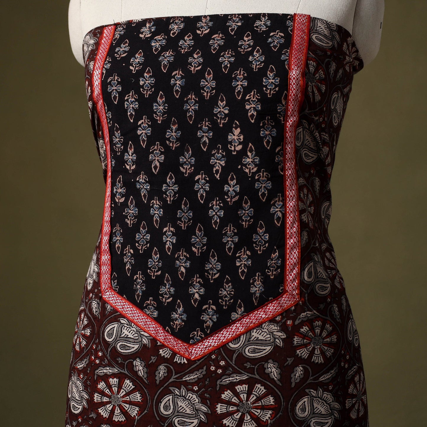 Maroon Bagru Print Cotton Unstitched Kurta Material