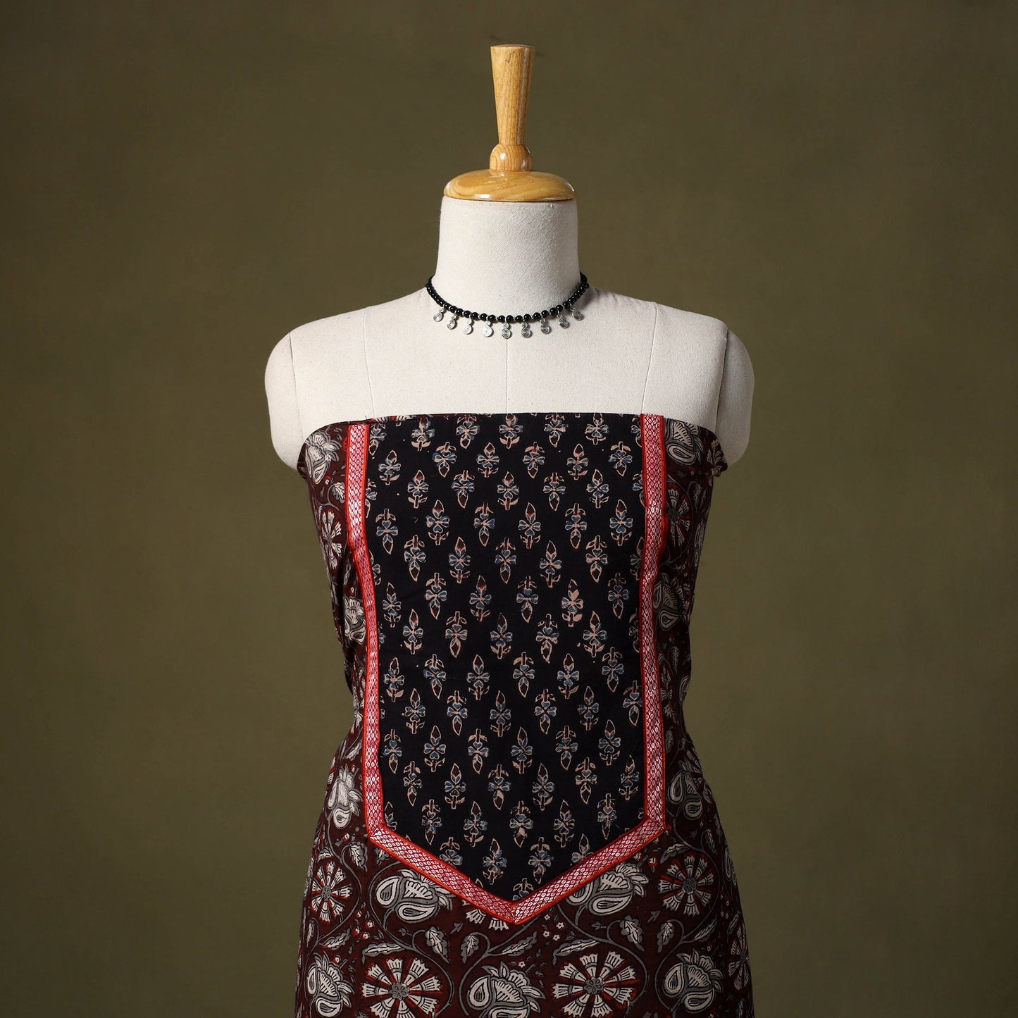 Maroon Bagru Print Cotton Unstitched Kurta Material