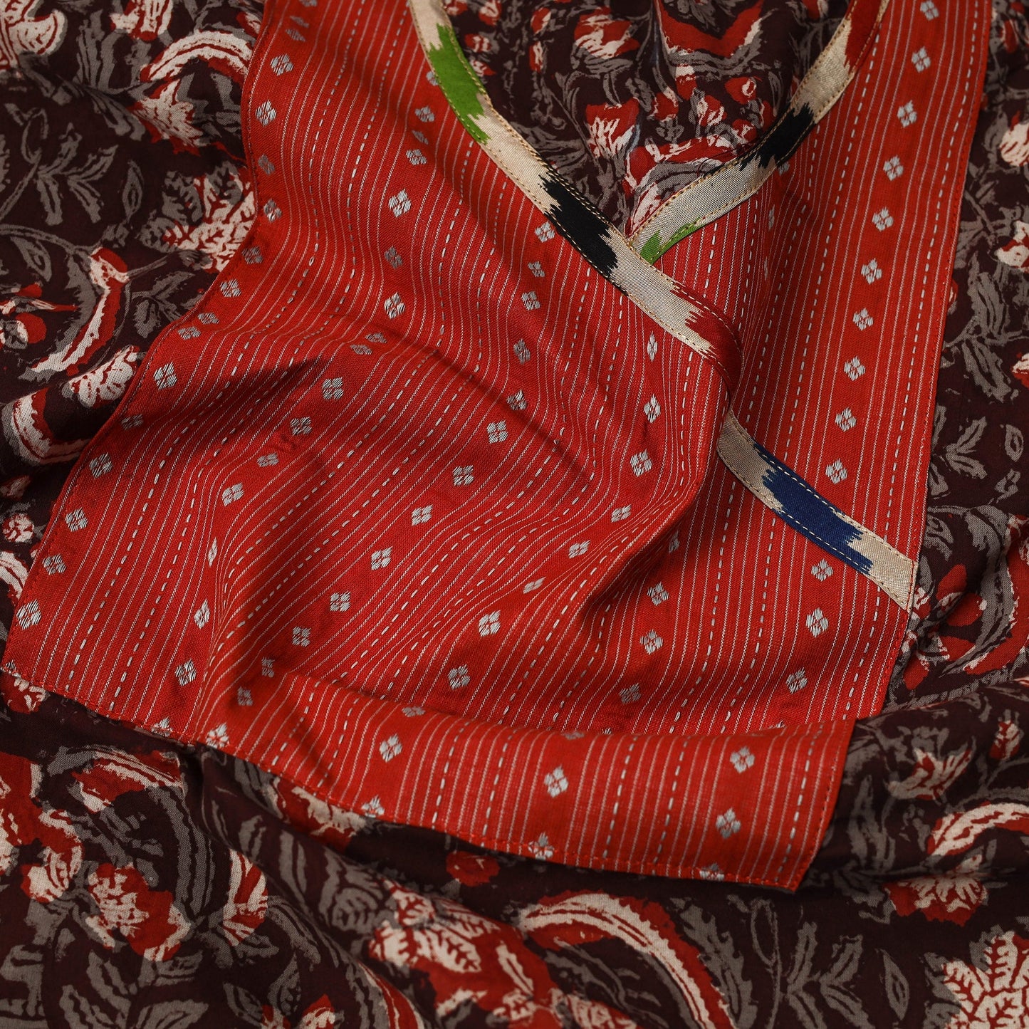 Maroon - bagru cotton unstitched kurta material