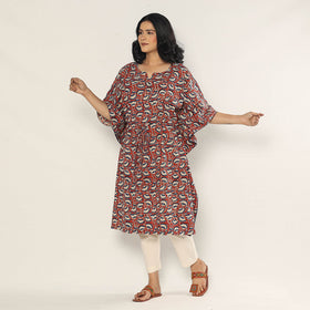 Maroon - Bagru Dabu Block Printing Cotton Kaftan Dress (Medium)