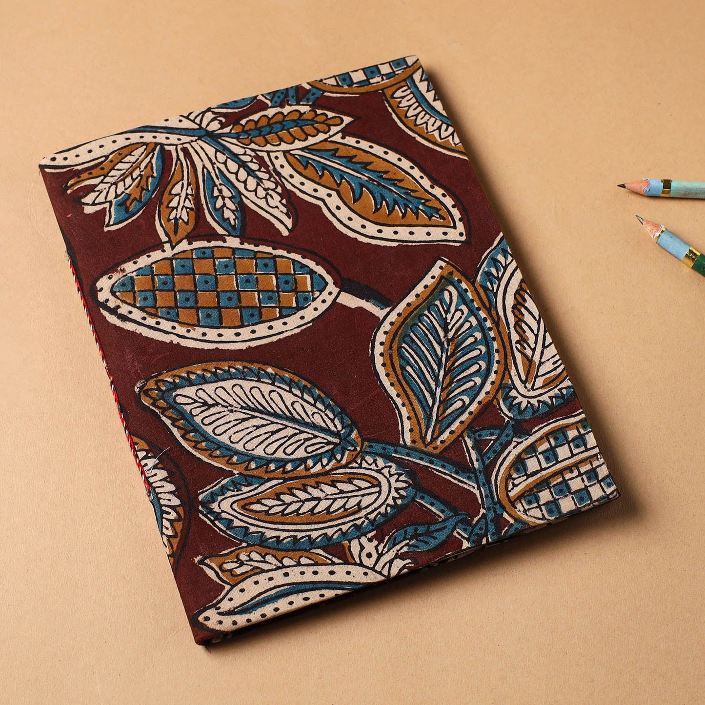 Maroon Bagru Fabric Cover Handmade Paper Notebook