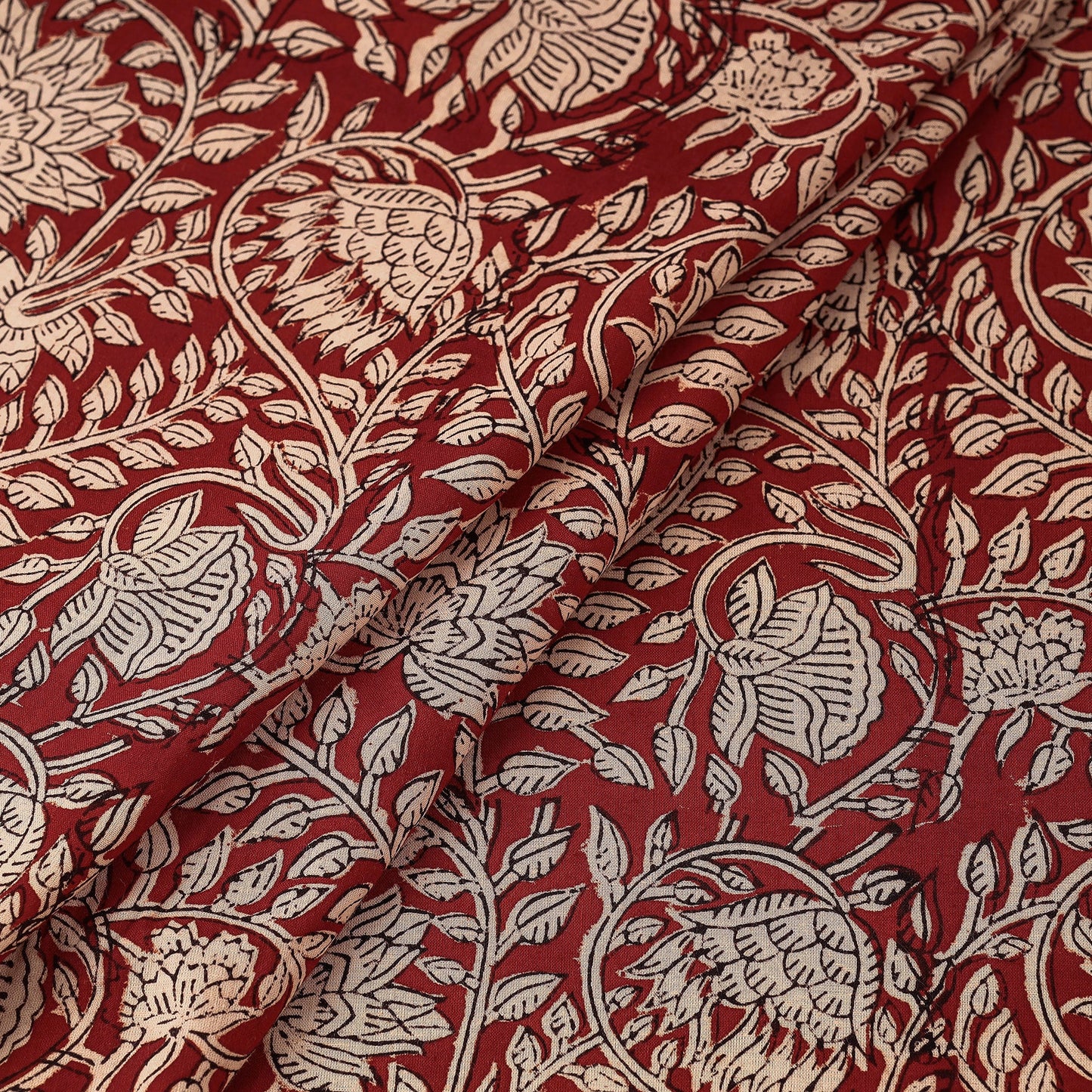 Maroon - bagru natural dyed cotton fabric 12 - handcrafted