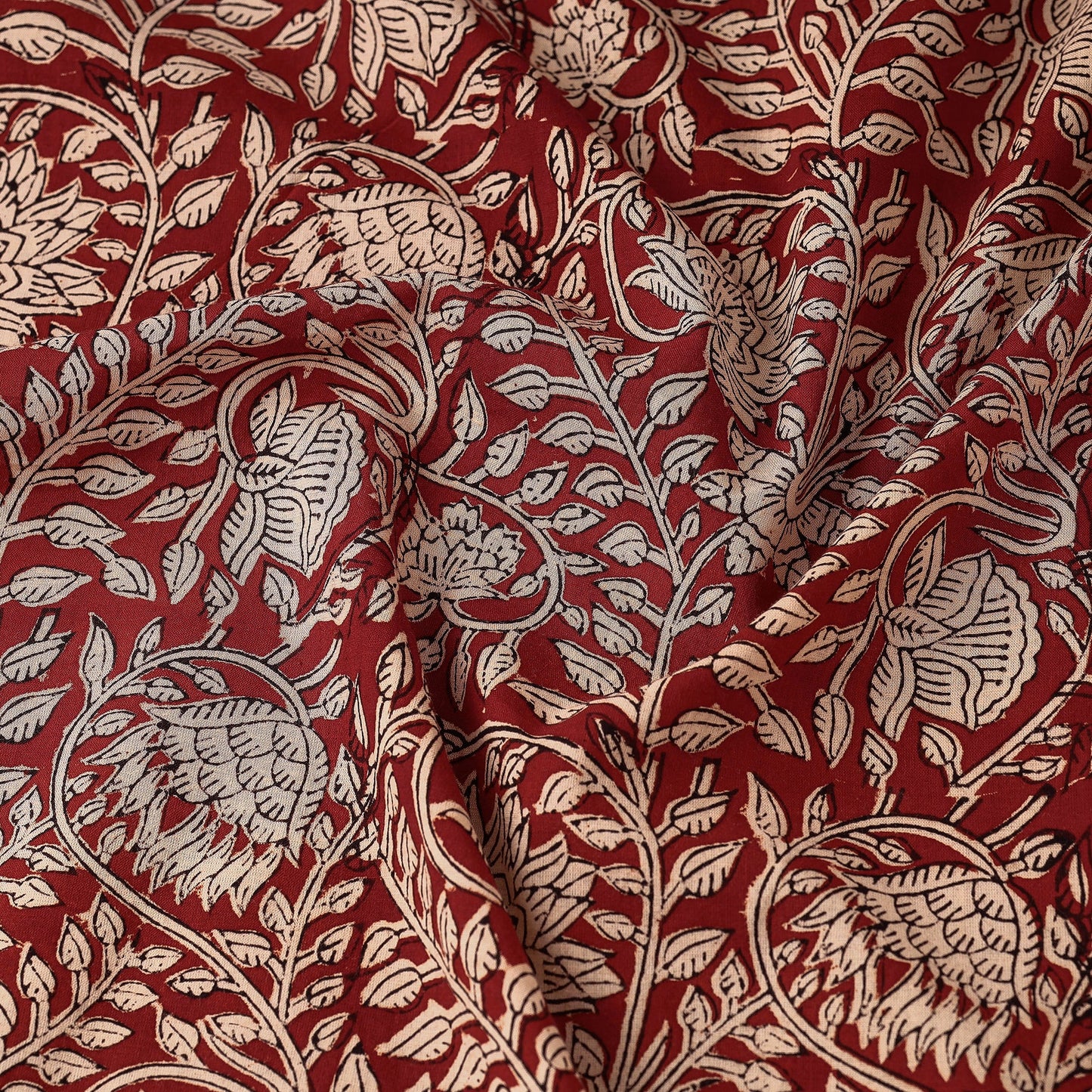 Maroon - bagru natural dyed cotton fabric 12 - handcrafted