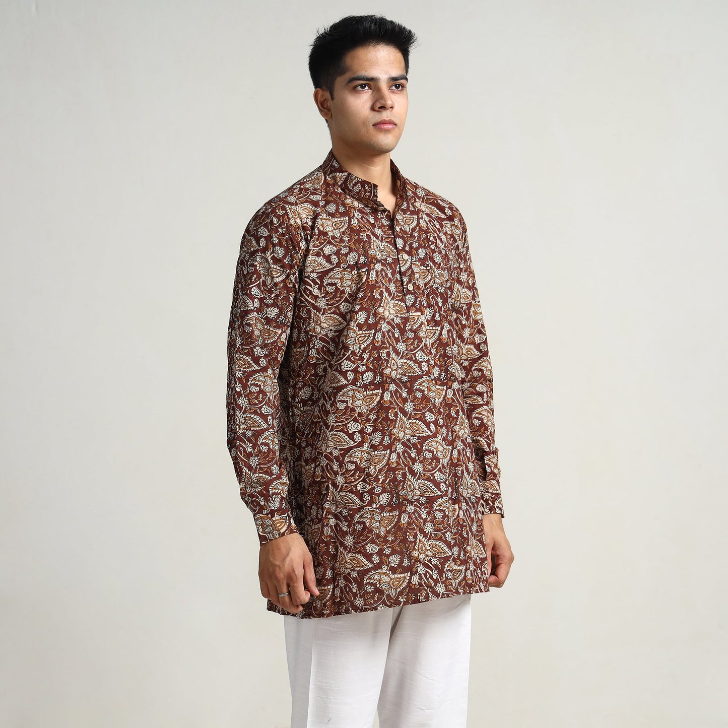 Maroon - bagru printed cotton men short kurta 08