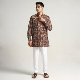 Maroon - bagru printed cotton men short kurta 08
