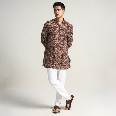 Maroon - bagru printed cotton men short kurta 08
