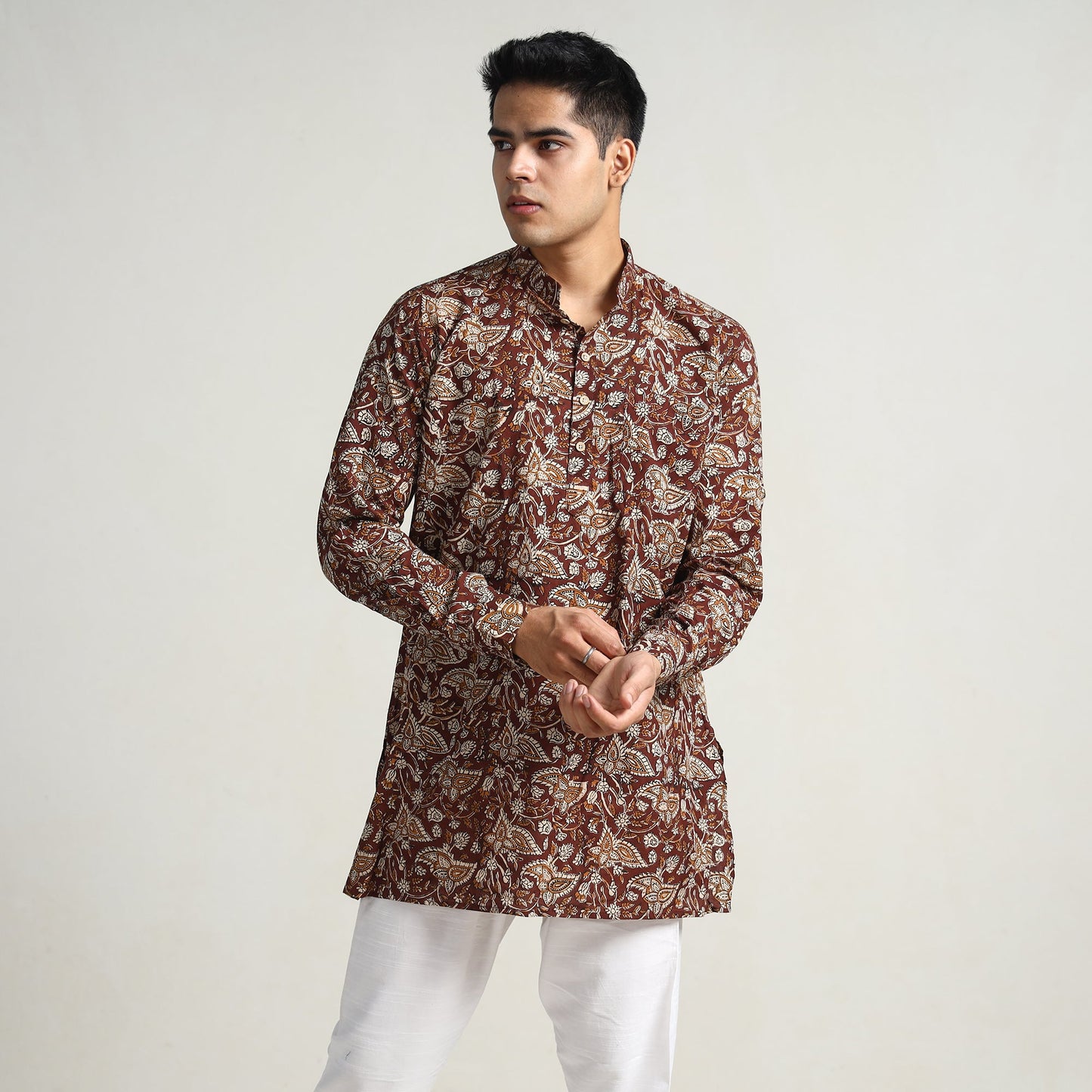 Maroon - bagru printed cotton men short kurta 08
