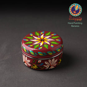  Maroon Banaras Handpainted Stainless Steel Container