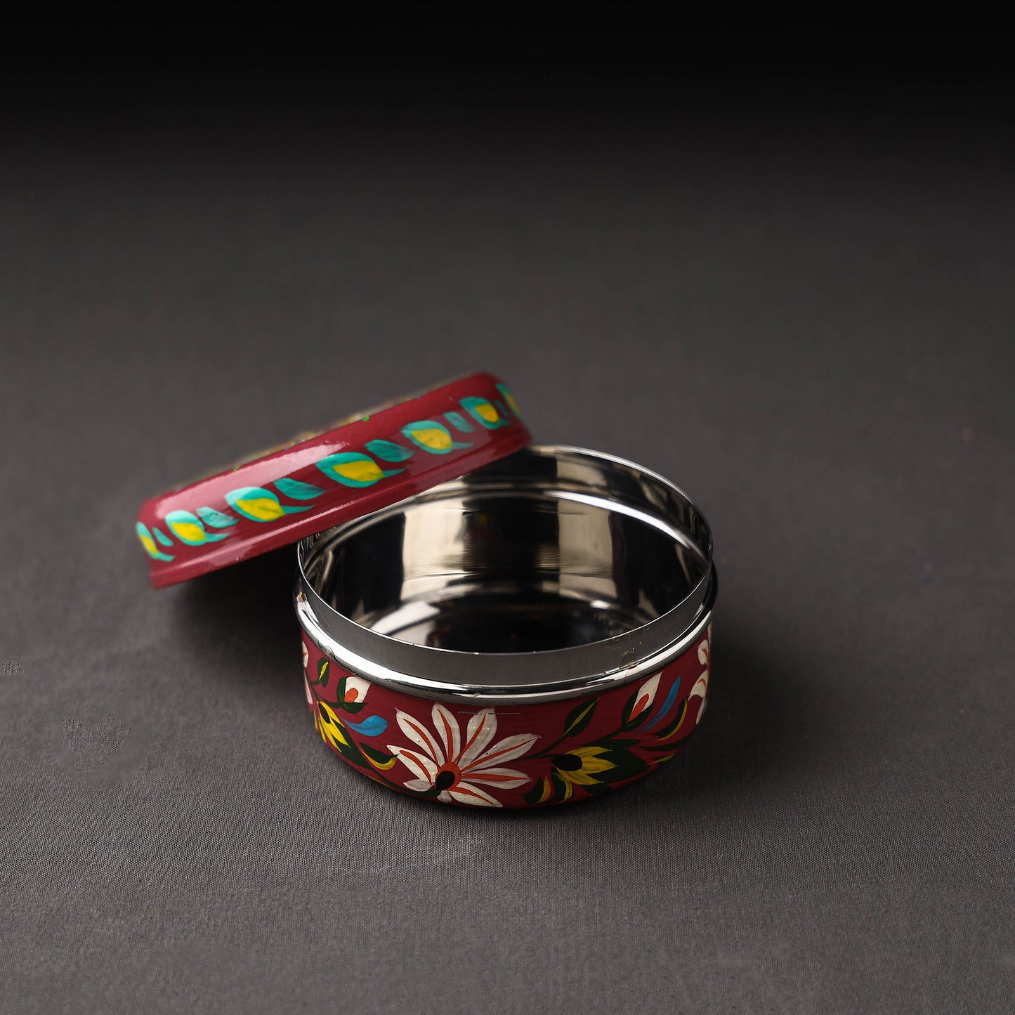  Maroon Banaras Handpainted Stainless Steel Container
