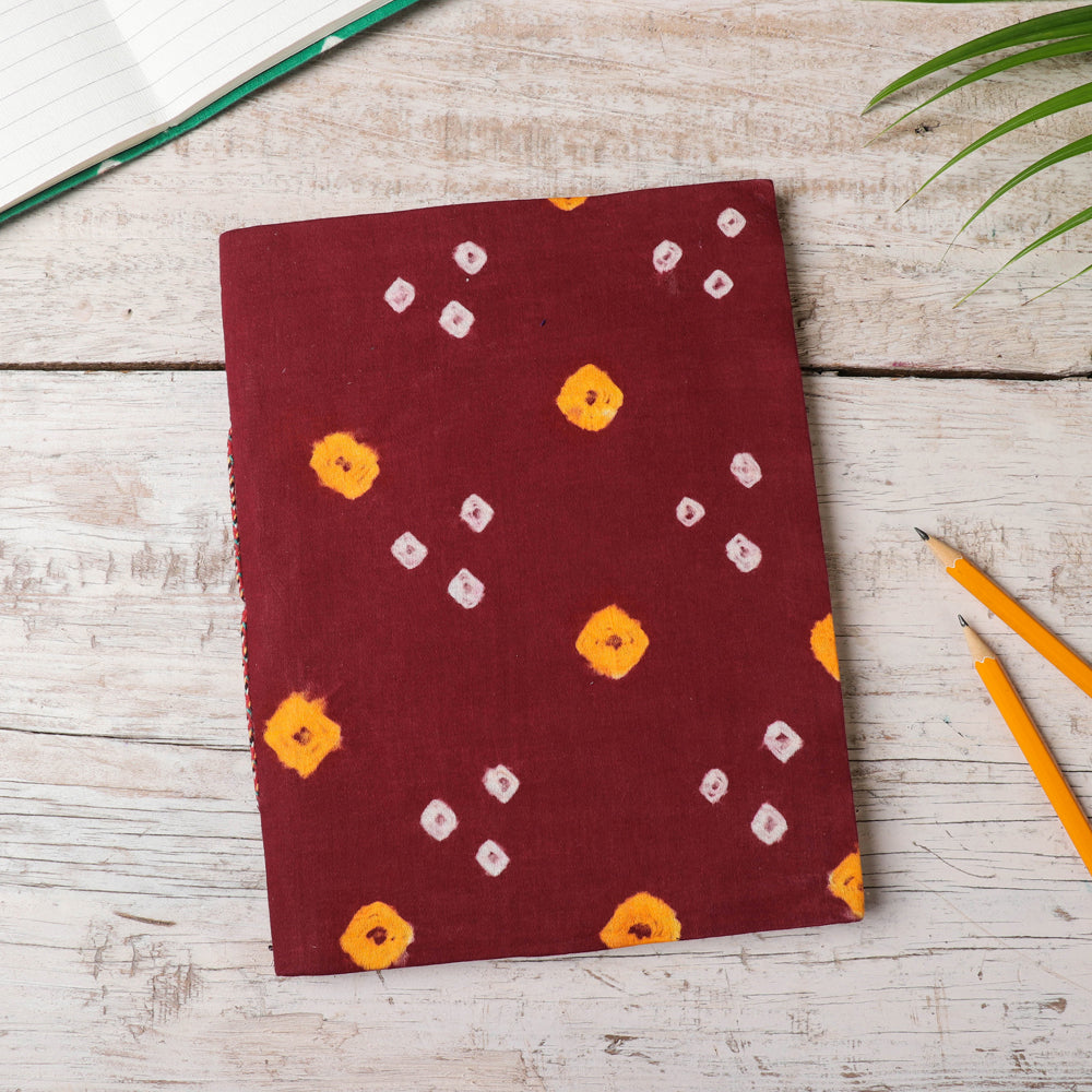 Maroon Bandhani Cover Handmade Ruled Paper Notebook 