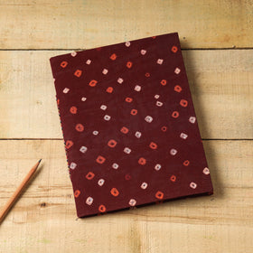 Maroon - Bandhani Fabric Cover Handmade Paper Notebook (9 x 7 in)