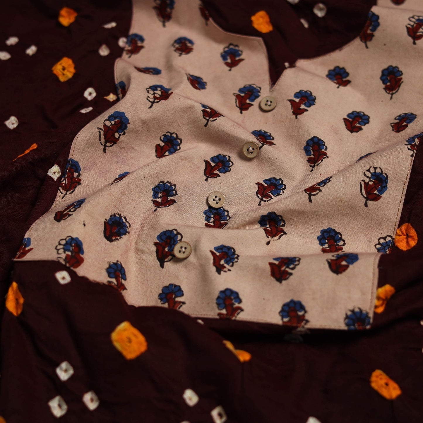 Bandhani patchwork cotton unstitched kurta material (3m) 23