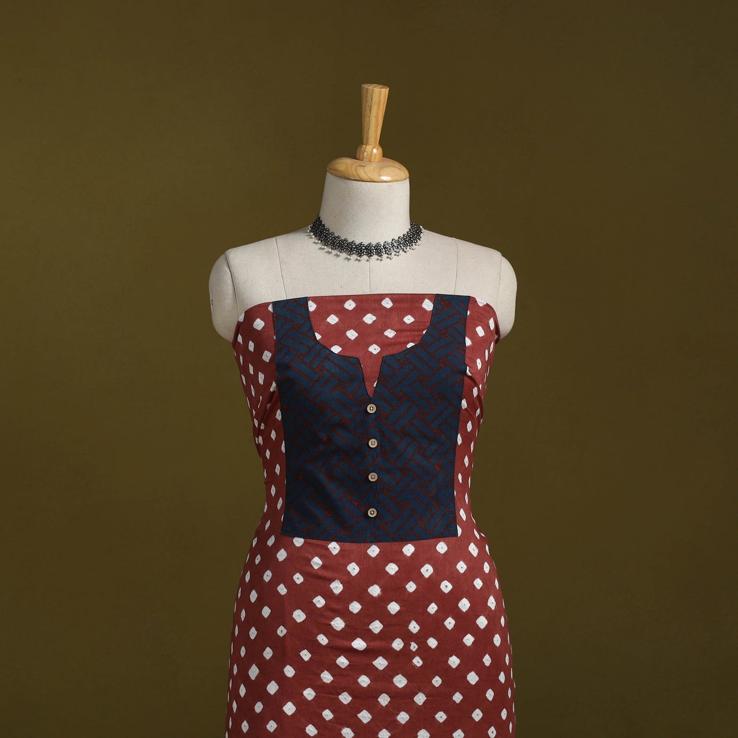 Bandhani patchwork cotton unstitched kurta material (3m) 35