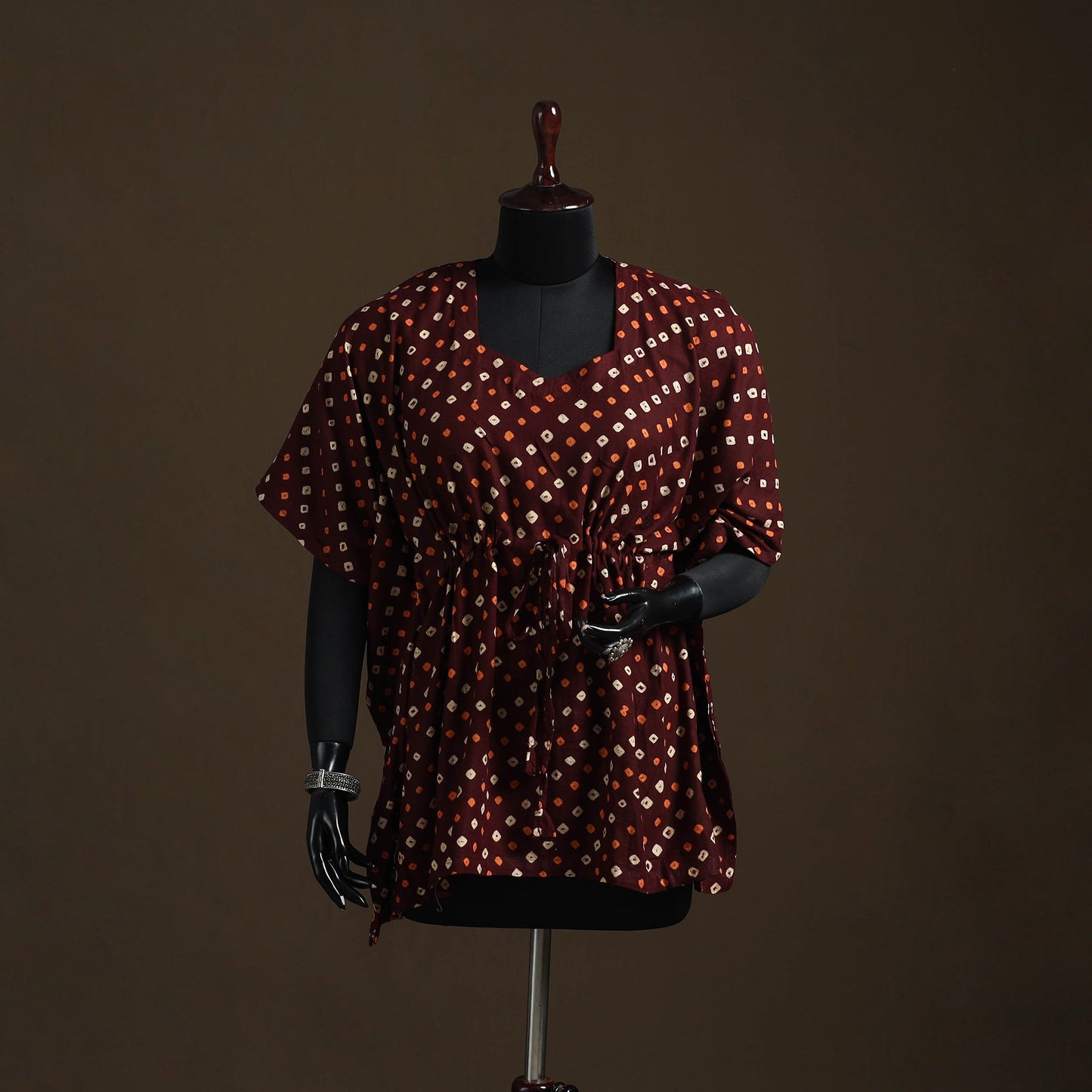 Bandhani tie-dye cotton kaftan (short) 17 - handcrafted