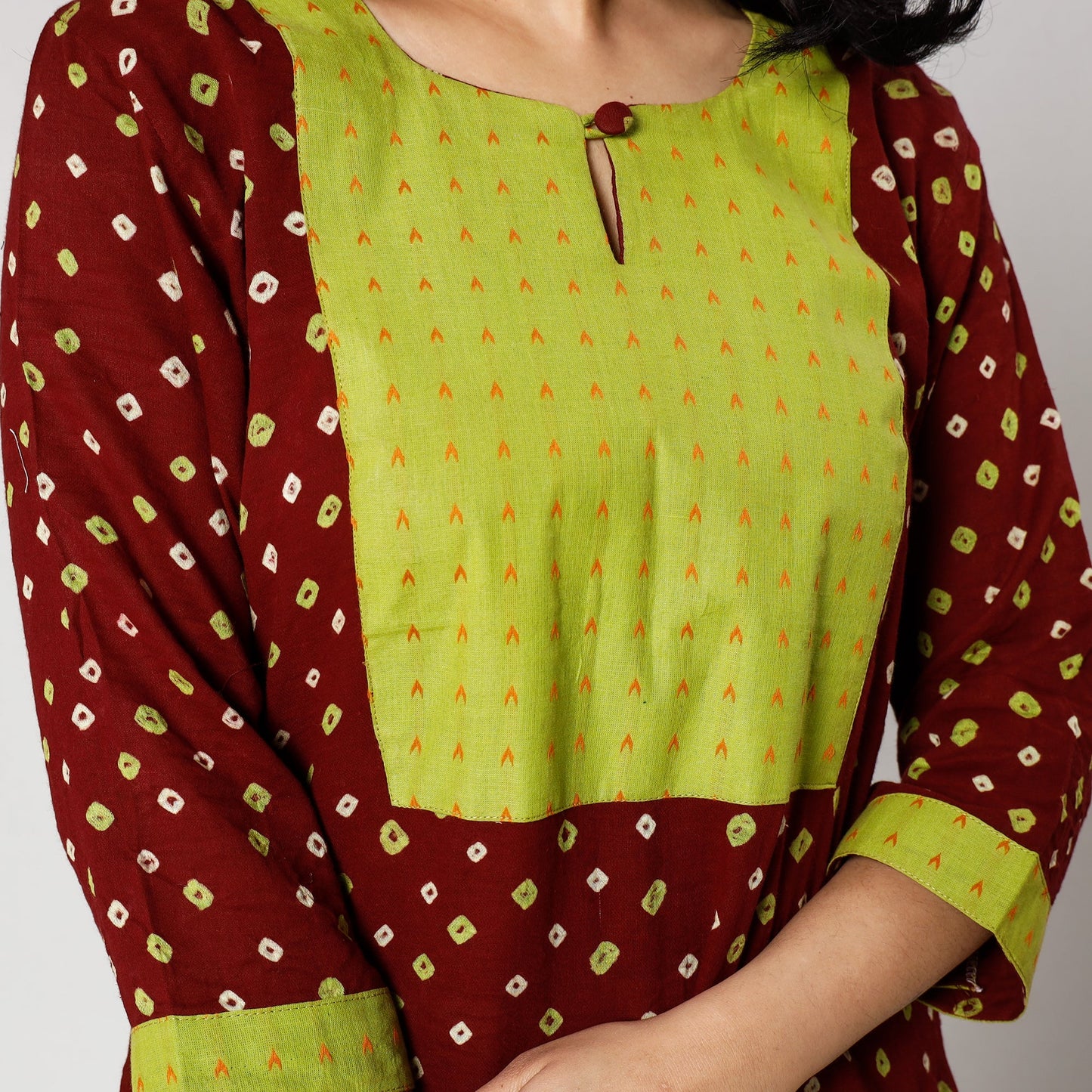  Bandhani Tie-dye Cotton Long Straight Kurta for Women