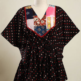 Maroon - bandhani tie-dye patchwork cotton kaftan (short)