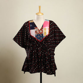 Maroon - bandhani tie-dye patchwork cotton kaftan (short)