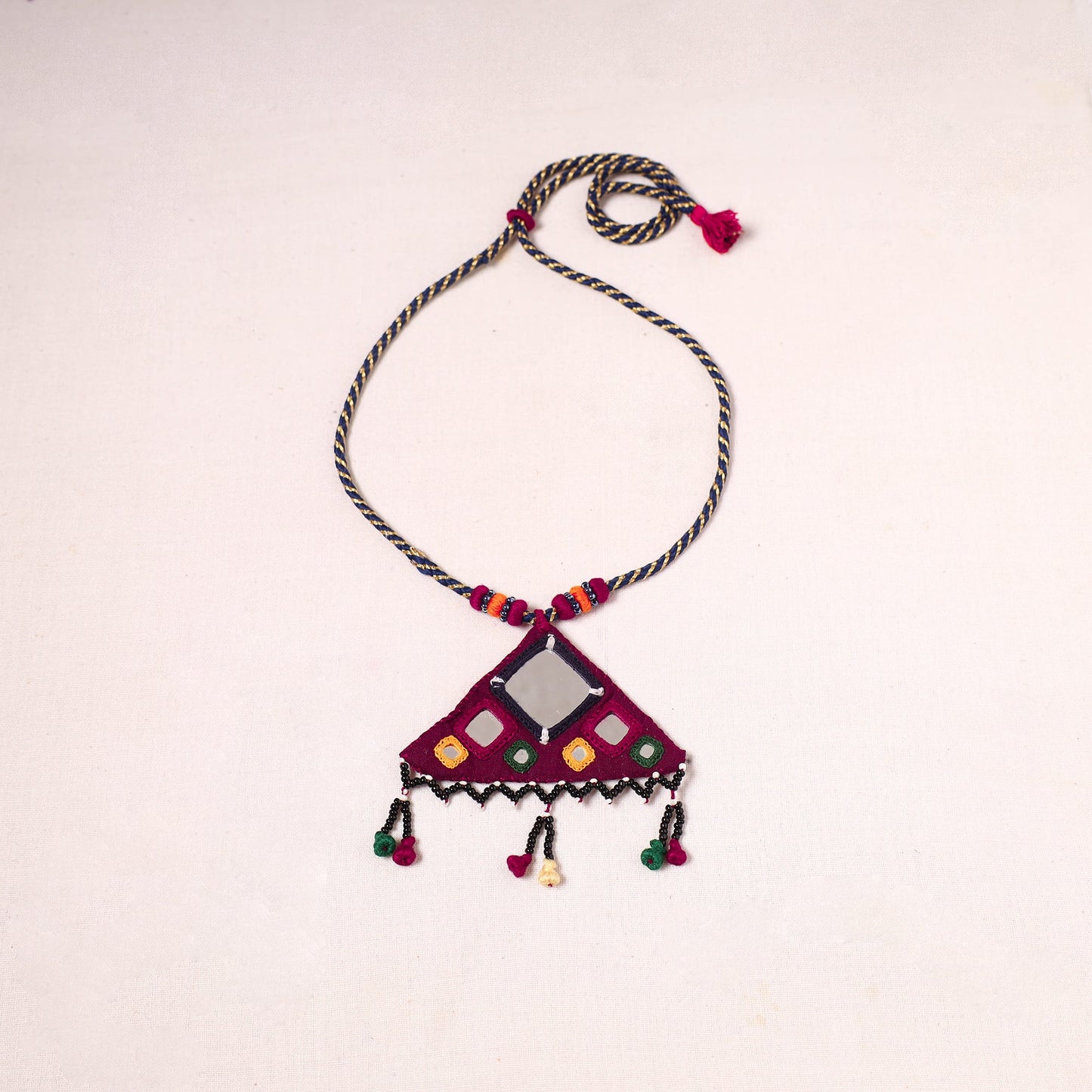 Banjara embroidery mirror & bead work handmade necklace 02