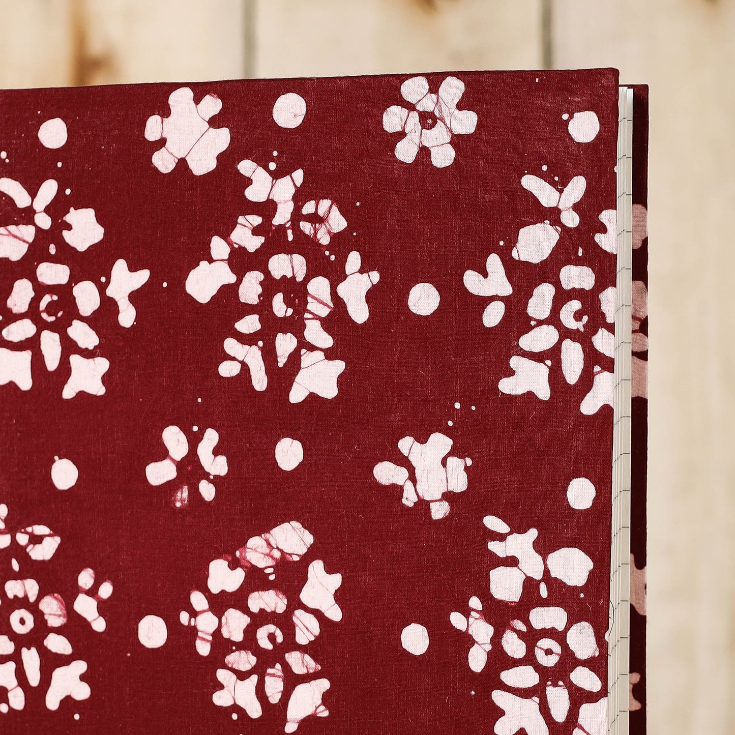Maroon Batik Fabric Cover Handmade Paper Notebook 