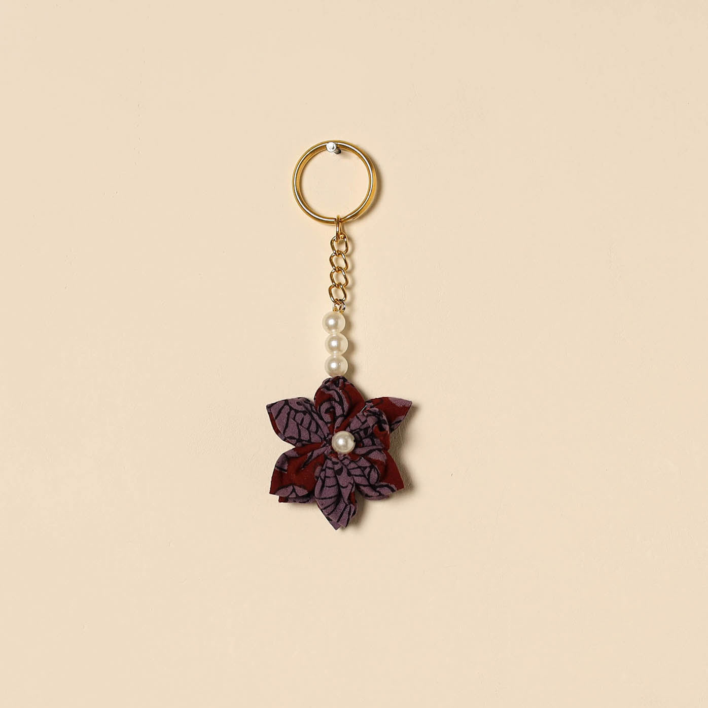 Beaded fabart flower keychain 32 - handcrafted