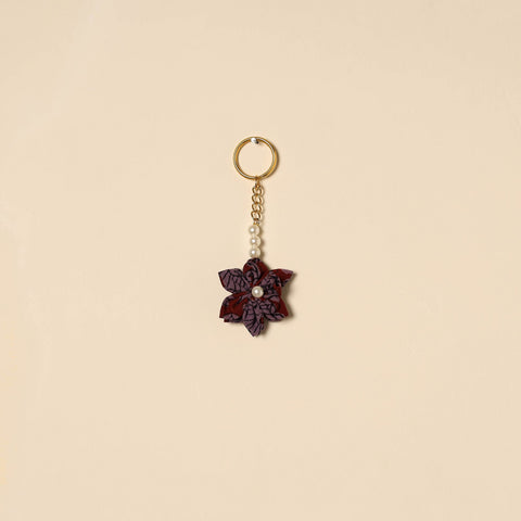 Beaded fabart flower keychain 32 - handcrafted