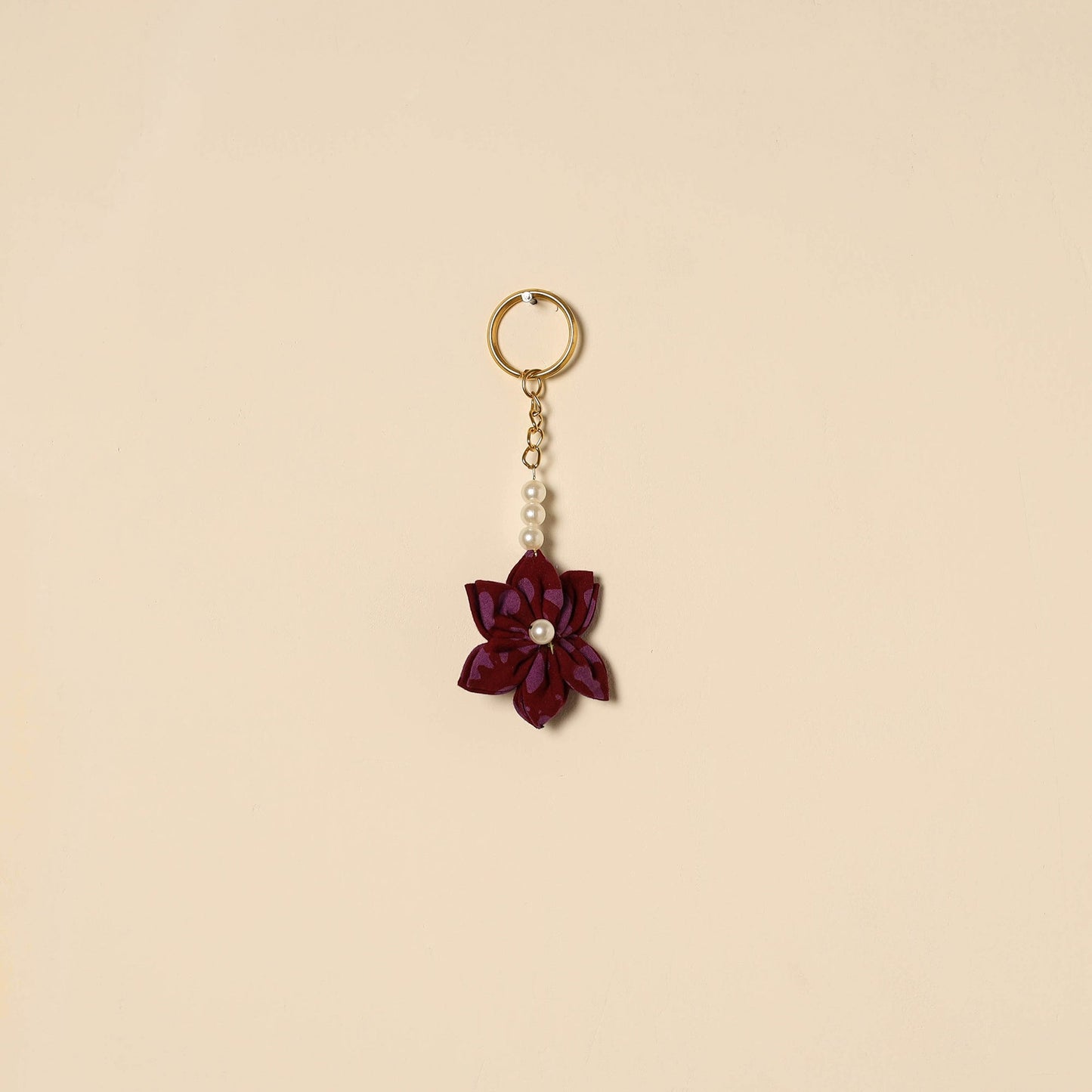 Beaded fabart flower keychain 33 - handcrafted