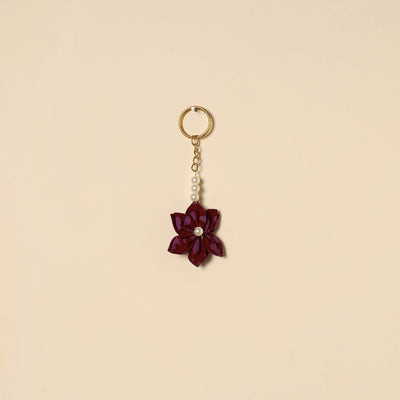 Beaded fabart flower keychain 33 - handcrafted