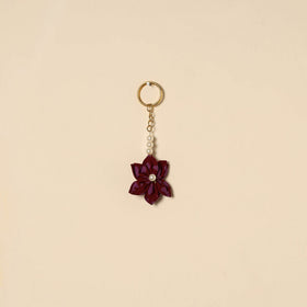 Beaded fabart flower keychain 33 - handcrafted