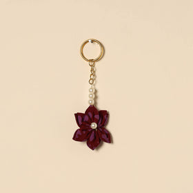 Beaded fabart flower keychain 33 - handcrafted