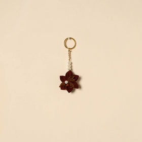 Beaded fabart flower keychain 49 - handcrafted