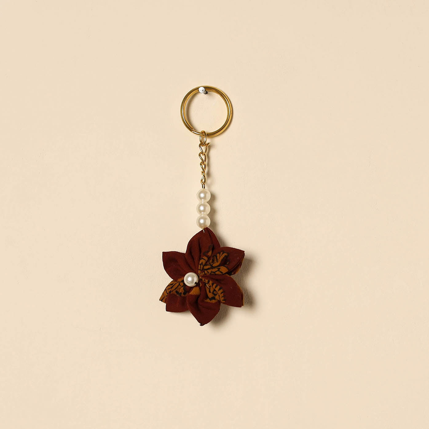 Beaded fabart flower keychain 49 - handcrafted
