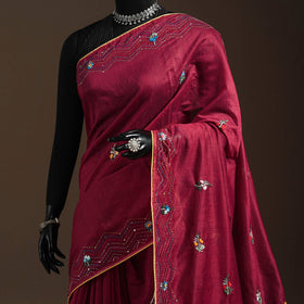 Bengal chanderi silk hand embroidered saree 42 - handcrafted